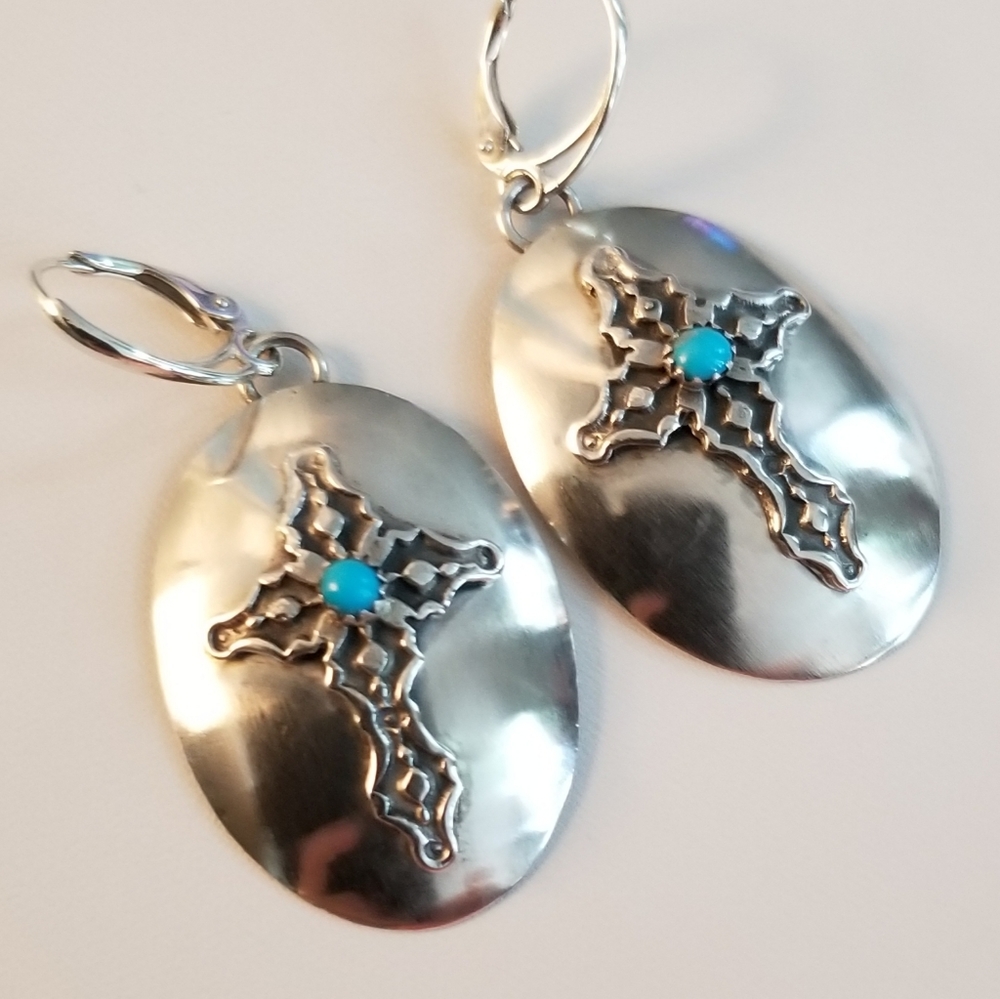 Navajo RB sterling silver leverback earrings